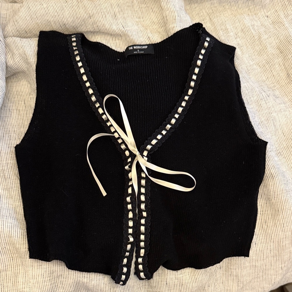 Wild Fable Black Knit Tank with Ribbon Trim